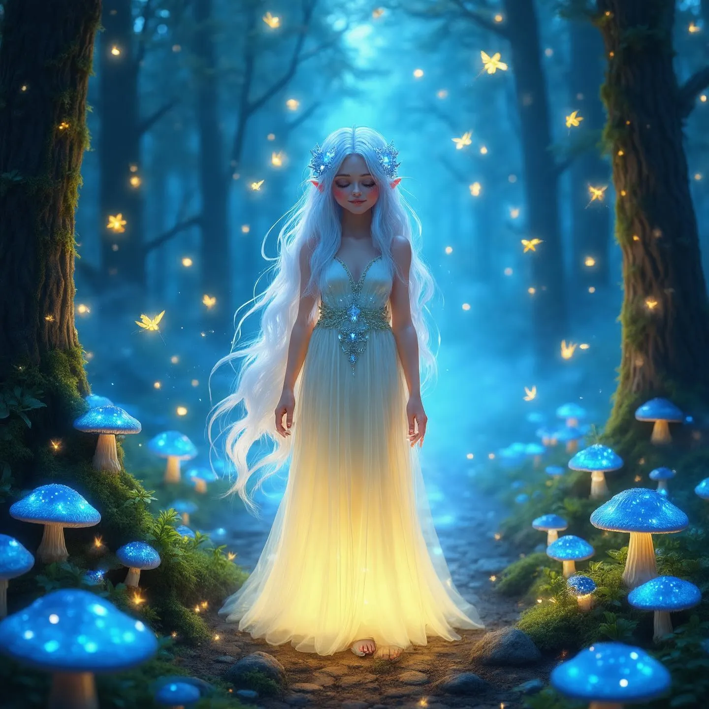 Magical fantasy forest with glowing elements